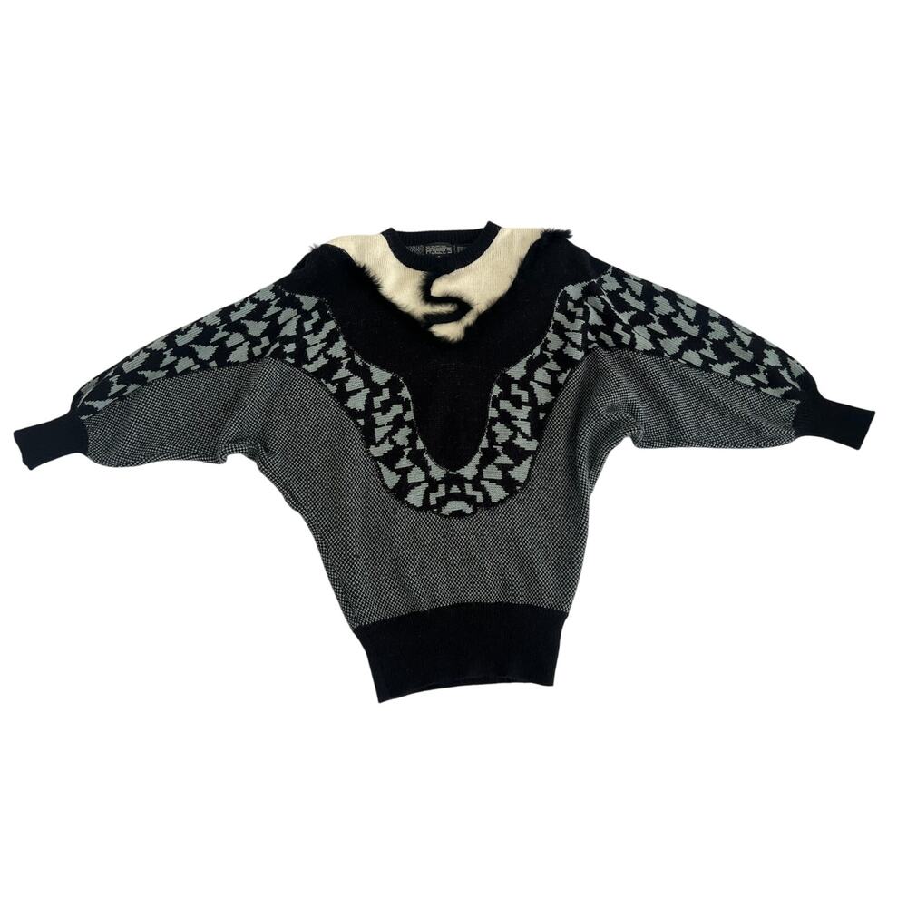 VTG Answers by Riddles 70s Feather Lined Fashionable Sweater Womens Size Medium
